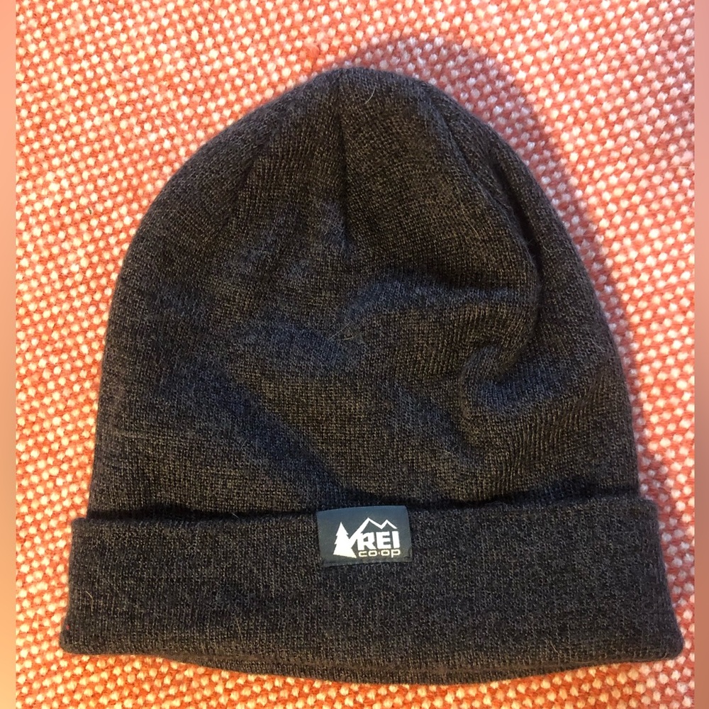 REI charcoal gray wool beanie